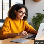 꿈의정원 크로스 플랫폼 활용법 - A vibrant digital workspace scene showing a young Hispanic woman content creator sitting at a modern...