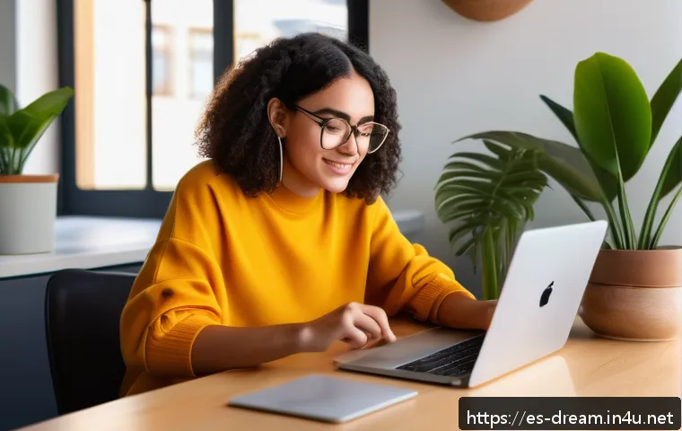 꿈의정원 크로스 플랫폼 활용법 - A vibrant digital workspace scene showing a young Hispanic woman content creator sitting at a modern...