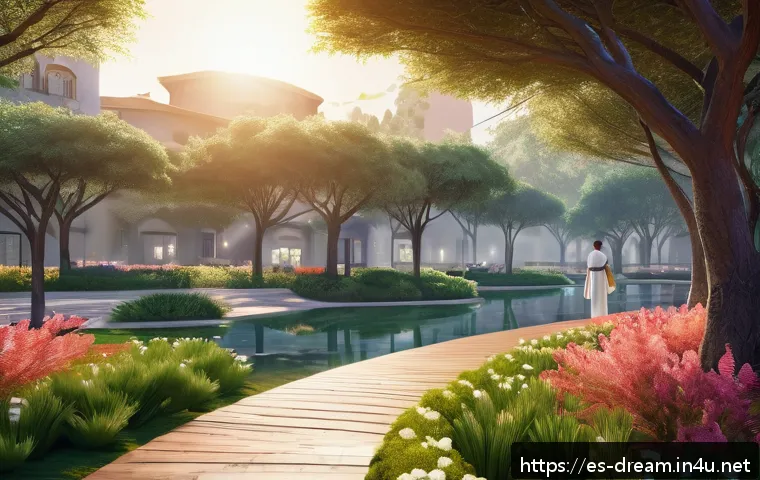 꿈의정원 메타 변화와 트렌드 - A vibrant and immersive virtual garden scene at sunset, featuring fantastical trees that change colo...